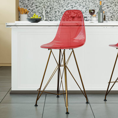 Tabouret Bagimont de 29,5 po de hauteur - Tabouret de bar Mid-Century lustré moderne avec base en chrome doré poli