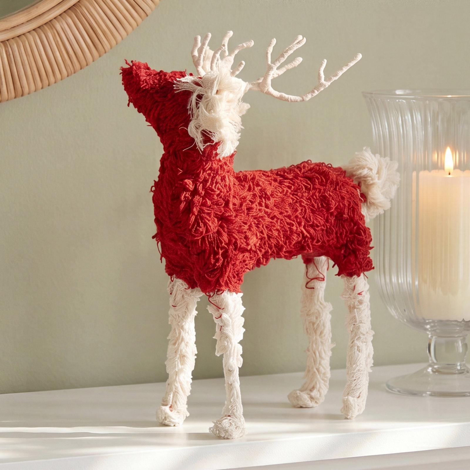Boucle Cotton Knit Reindeer Figurine