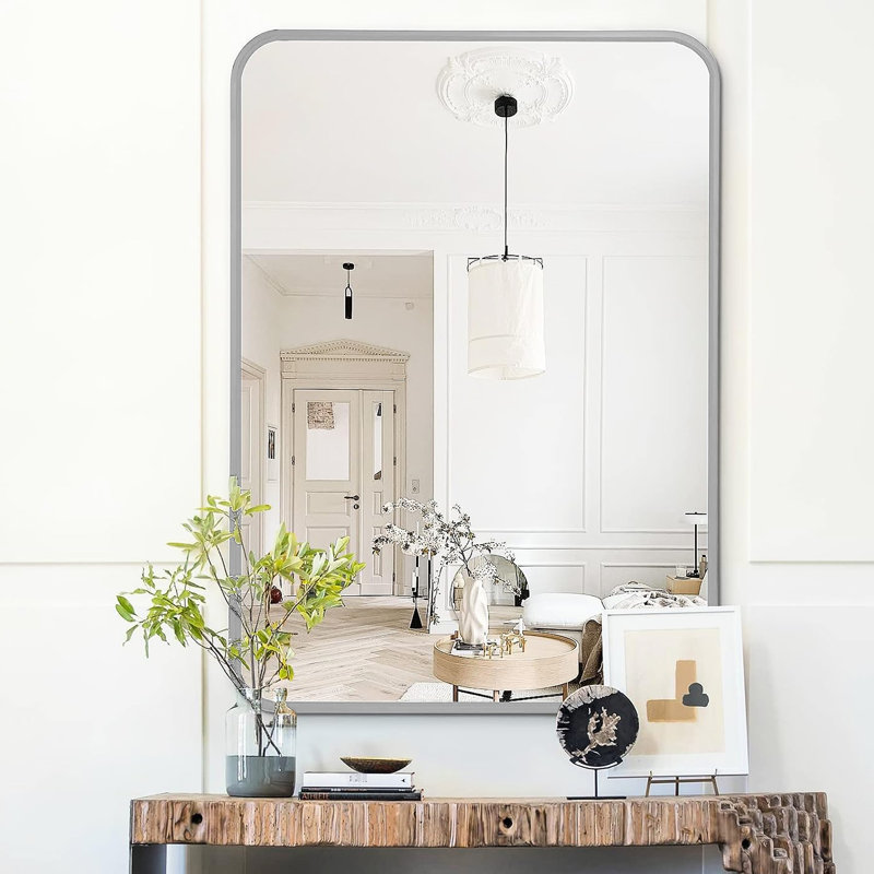 Miroir de salle de bain rectangulaire 22 po x 30 po avec cadre argenté et cadre incassable, métal inclus, Black