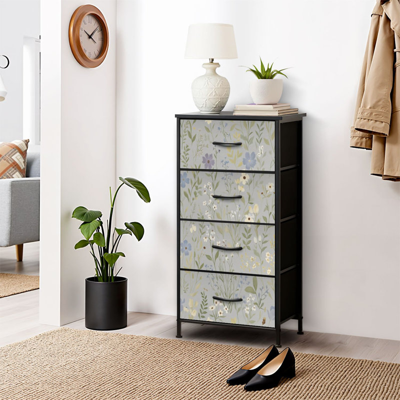 4 Drawer Dresser for Bedroom, Narrow Chest of Drawers, Wooden Top and Study Iron Frame 18"x37.5"-(WxH)