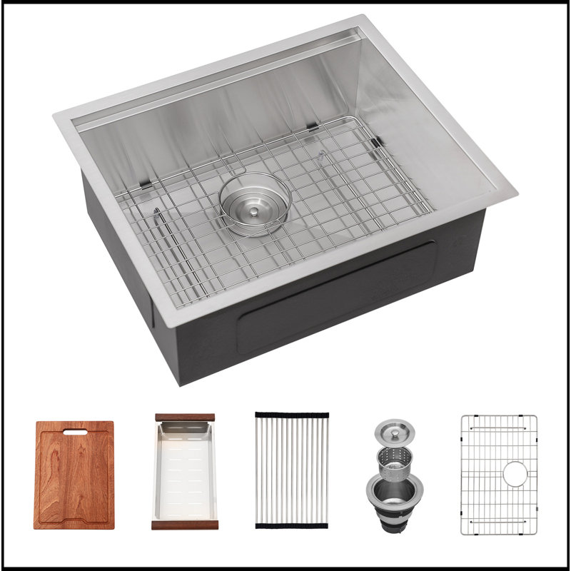 Évier de cuisine à simple cuve encastrable 23 po x 19 po x 10 po en acier inoxydable calibre 16
