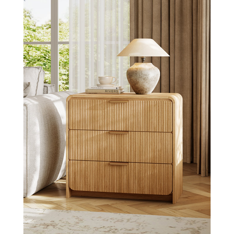 3-Drawer 31.5''W Nightstand, Fluted Night Stand, Modern Bedside End Table w/ Storage