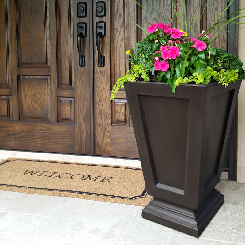 Espresso Polyethylene Tall Outdoor Planter with Water Reservoir