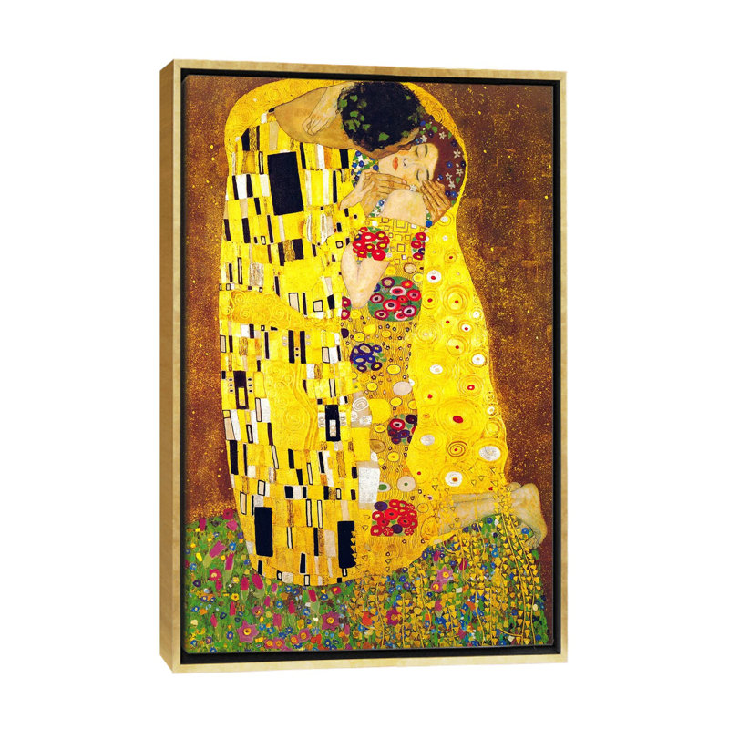 « the baiser » par gustav klimt,-print, H 48 po x l 32 po x P 1,5 po, Toile encadrée d'or