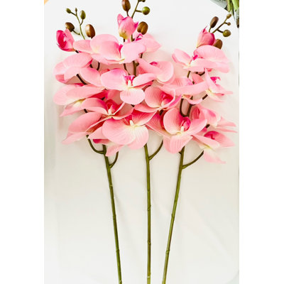 Phalaenopsis artificiel à 9 têtes Real Touch en latex orchidée - 3 tiges / rose