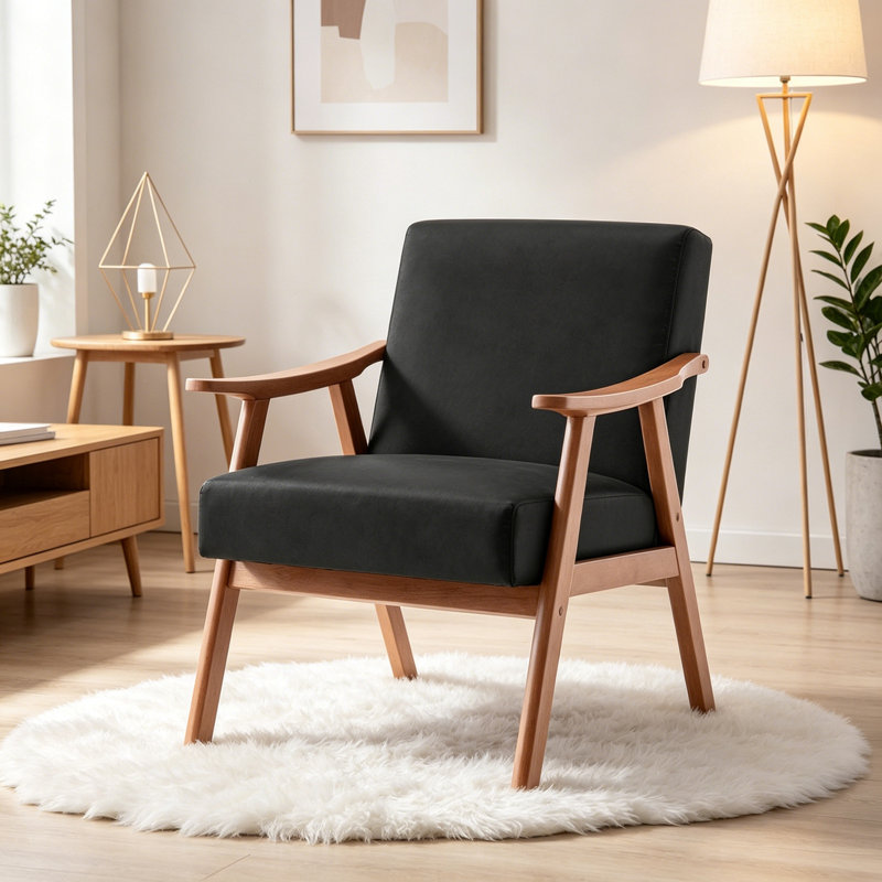 Chaise d'appoint en bois avec pieds robustes, Black