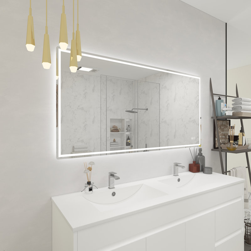Jashayla Modern Frameless LED Light Bathroom Mirror Fog Free/Dimmable/Wall Mounted, 60" x 30", Rectangle