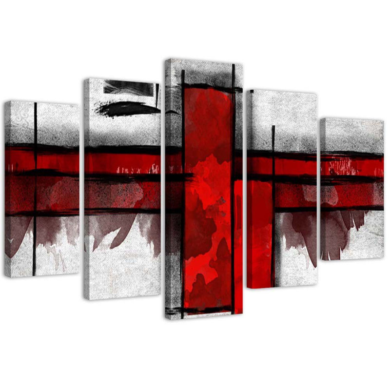 Red Abstraction - 5 Piece No Frame Print on Canvas, 100cm H x 150cm W