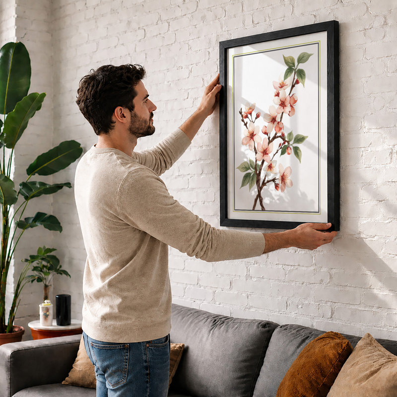 Flowering Branch Botanical - Framed Print, A4 - 29.7 x 21.0 cm, Walnut