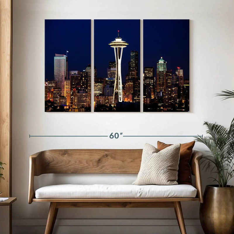 Paysage urbain de nuit Sebbie Seattle, H 32 po x l 50 po