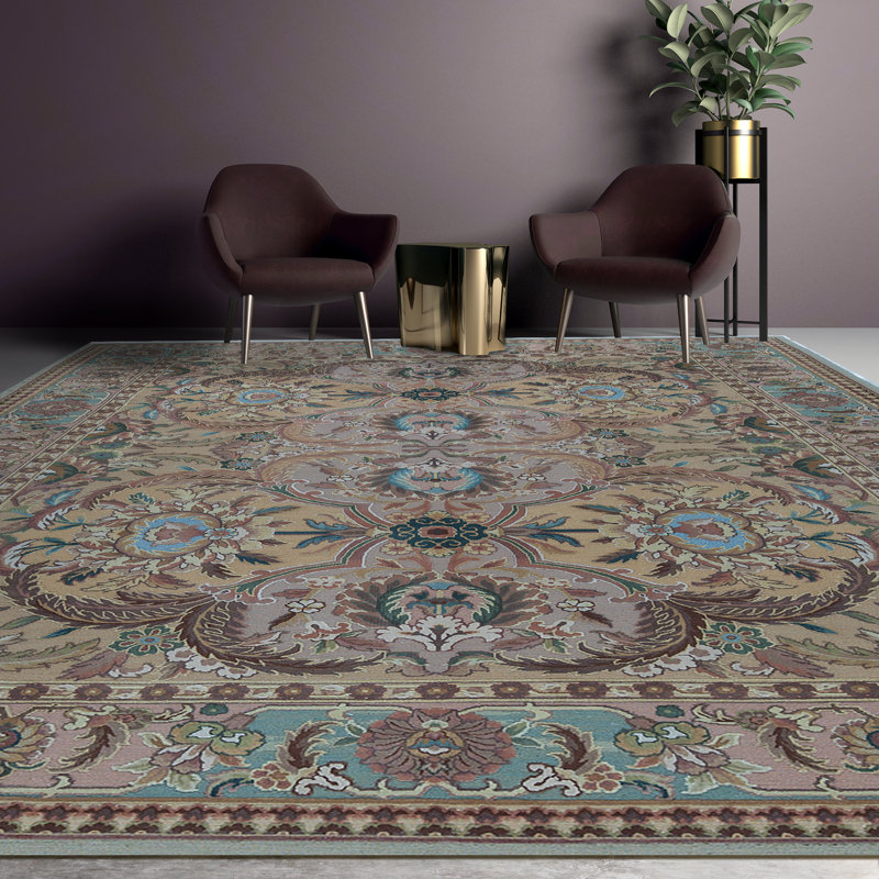 Hand-Knotted High-Quality Gold and Green Area Rug