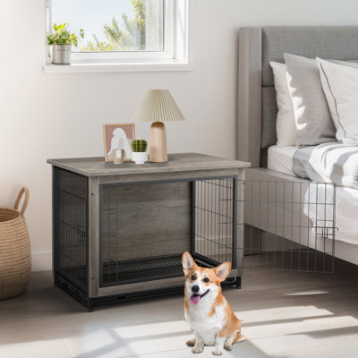 Meuble de caisse pour chien Emberli, table d'appoint latérale, chenil en bois moderne pour chiens d'intérieur