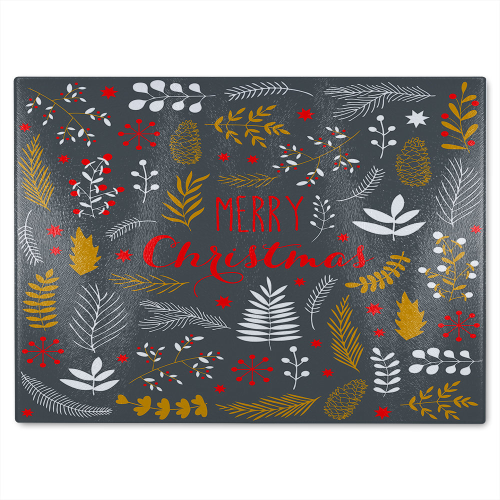 Merry Christmas Lettering Dining Glass Chopping Board