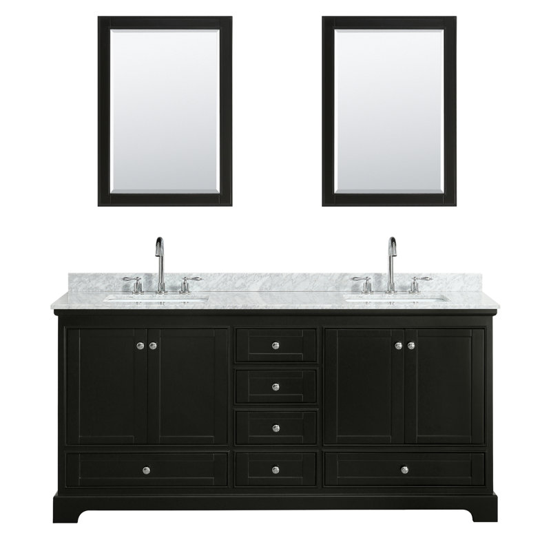 Ensemble de meuble-lavabo double 72 "avec miroir Deborah, Expresso sombre, Chrome poli