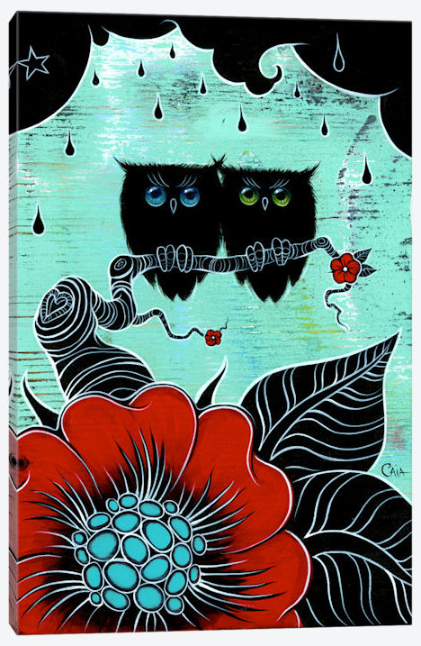 « two hoots », reproduction d’art sur toile tendue, H 12 po x l 8 po x P 0,75 po, Toile tendue, Pas de tapis