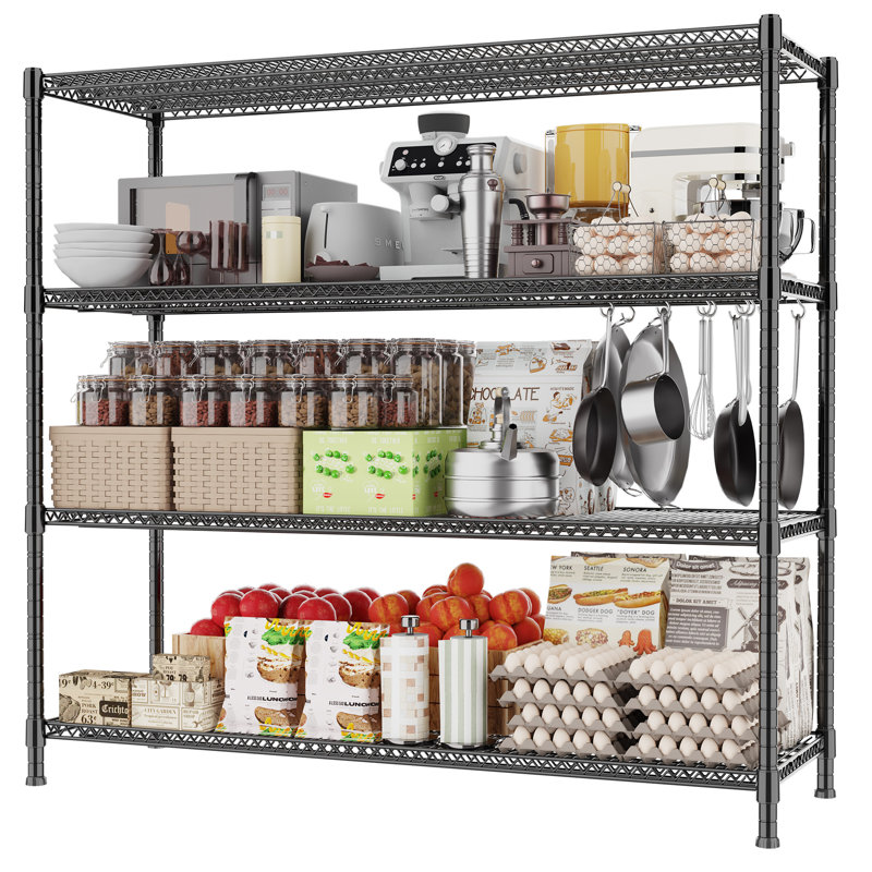 Très grande capacité de rangement à 4 tablettes, H 72,5 po x l 59,6 po x P 24 po
