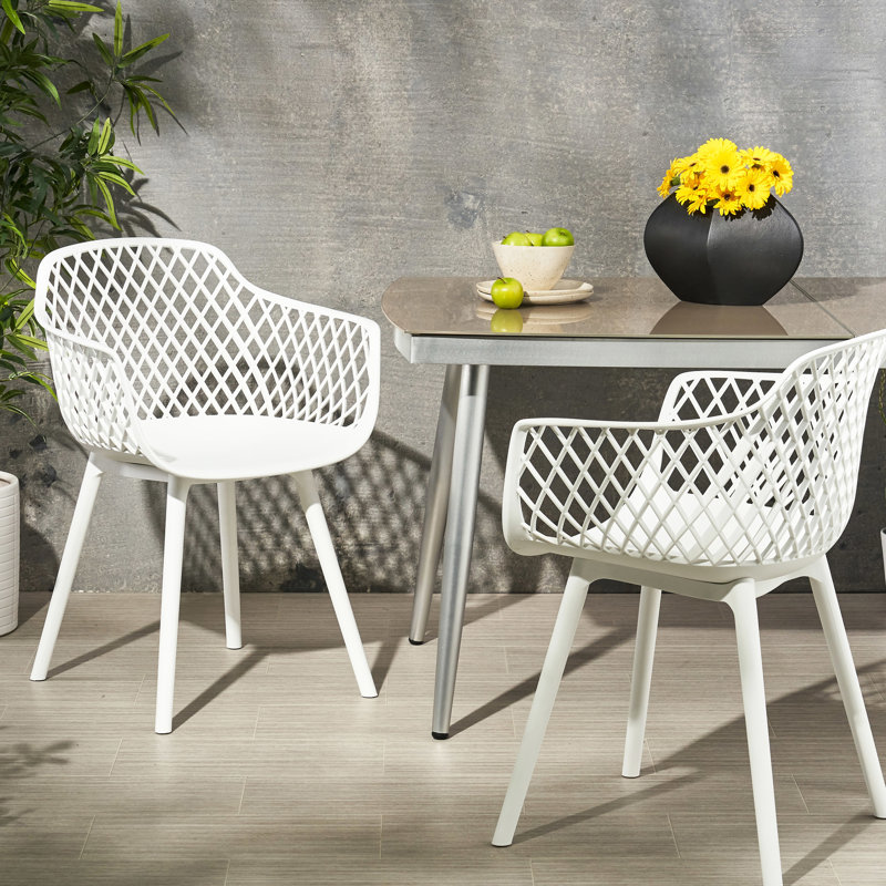 White Polypropylene Outdoor Chair - Poppy Chair, Weather-, Stable Seat Efficacy, Diamond Mesh Pattern, Modern Assurance Of Level Quality Level Chair Dining Furniture Polypropylene, Build,
