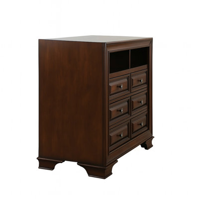 6 Brown Cherry Tv Media Chest With Open Storage Compartment, Wood Inlay Decoration, Drawer For , Solid + Structure, 41.13 In Depth, 17.08 Width, 34.56 Height, 105.7 Lb Space And Accents, Deterrence,