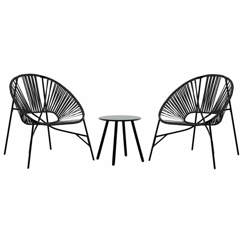 Garden Chair Set 3 Pcs Poly Rattan, Black