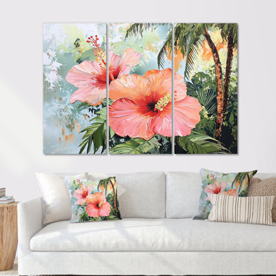 Hibiscus et palmiers à Madagascar - ensemble d'art mural hibiscus