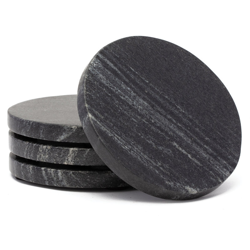 Ensemble de 4 sous-verres ronds en marbre noir naturel Wrought Studio ™ de 4,5 po de diamètre