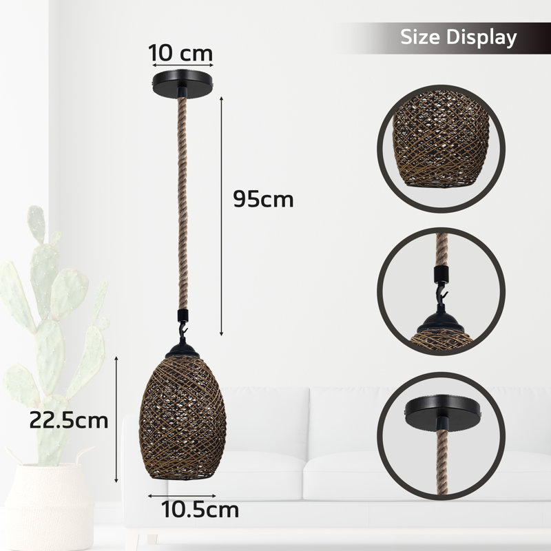 Coad 1 - Light Hemp Rope Single Pendant, No