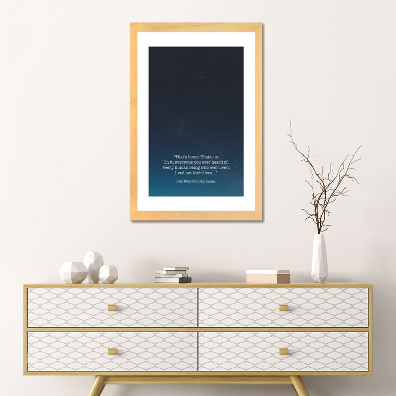 «Pale Blue Dot Carl Sagan», reproduction d'art textuel, H 24 po x l 16 po x P 1 po, Toile avec cadre en bois beige, Blanc