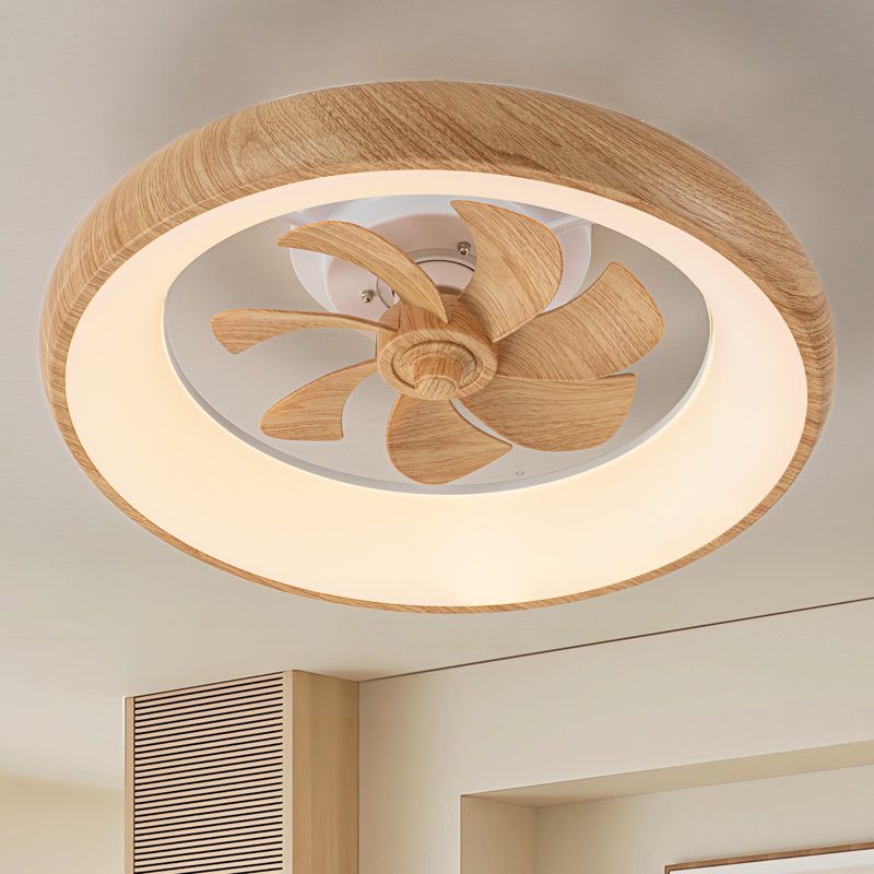 Ventilateur de plafond intelligent 20 po à DEL à grain de bois avec lumière et voix / application / télécommande