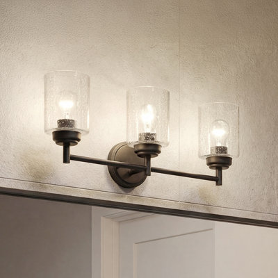 Éclairage pour salle de bain 3 lumières avec abat-jour en verre bullé transparent Winslow