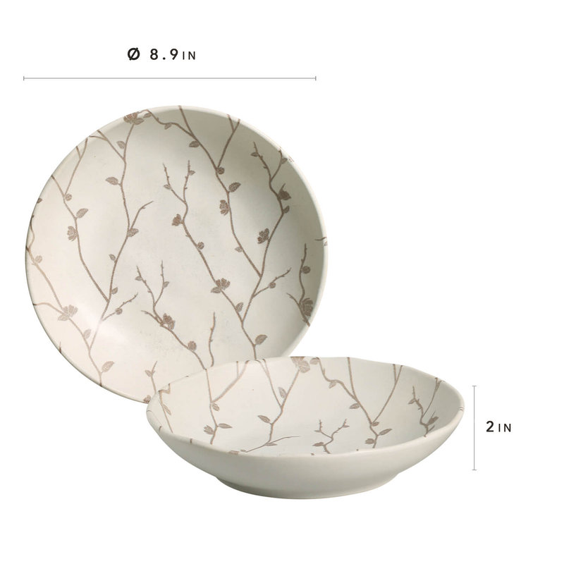 Luar 8.86'' Beige Ceramic Floral Salad/Dessert Plates, Set of 6