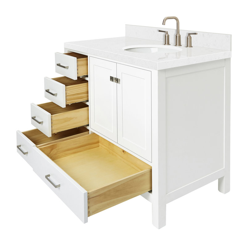  Meuble-lavabo simple 42,25 po avec plateau, Blanc, Oval, Right