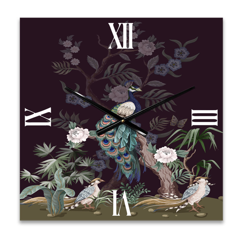 Horloge murale traditionnelle chinoise avec oiseaux et pivoines V, Grand