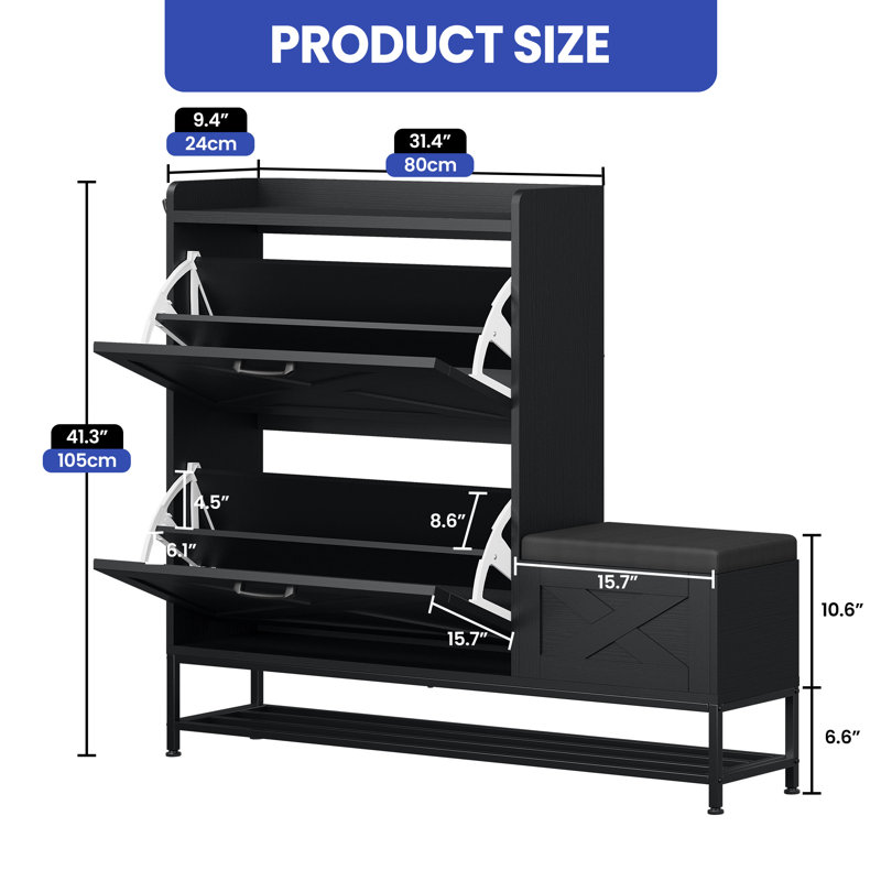 Armoire de rangement pour chaussures 16 paires, Noir