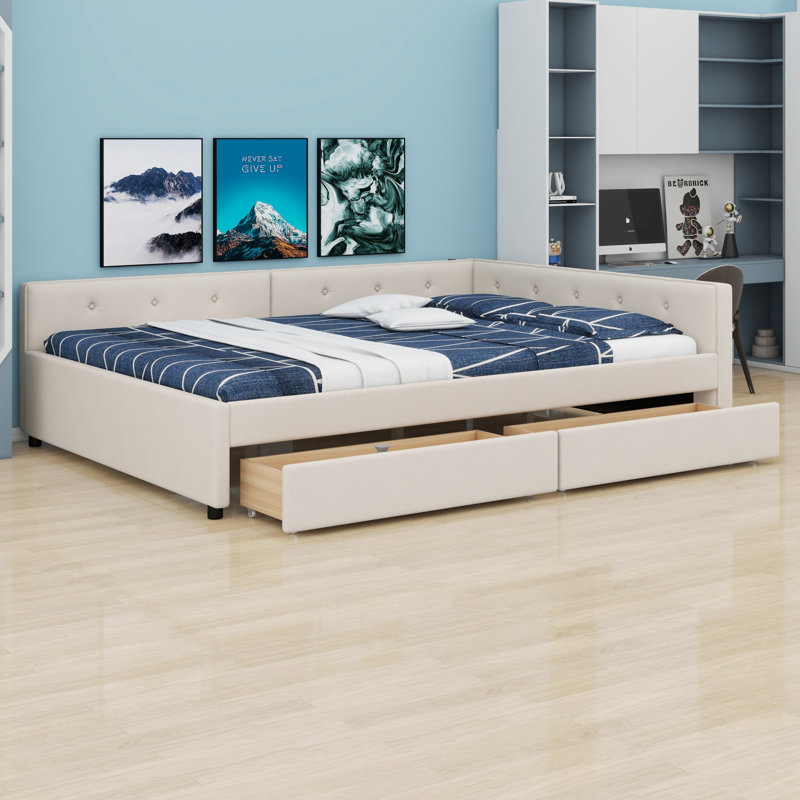 Minimalist Upholstered Bed, USB Charging Design & 2 Storage Drawers