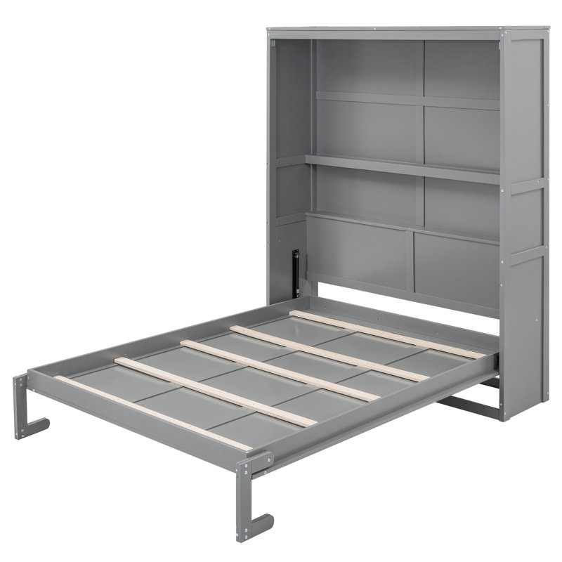 Lit pliant avec tablettes, gris - facile à tirer et à utiliser, grand lit, transformez votre armoire de salon pour une fabrication confortable de porte-matelas en contreplaqué