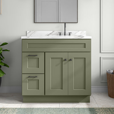 Ready-to-Assemble Solid Wood Shaker 36" Bathroom Vanity Base Cabinet Only – Countertop Not Included