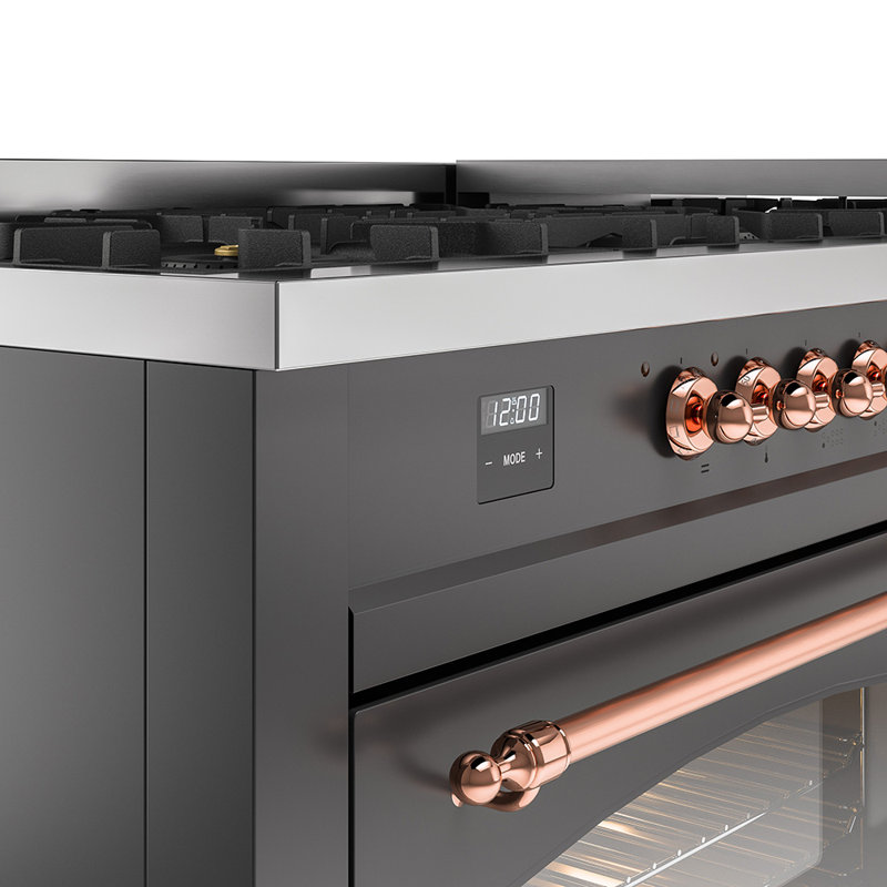 ILVE Nostalgie II 60 Dual Fuel Range, 9 Burners, Griddle, Graphite Matte/Copper, Natural Gas