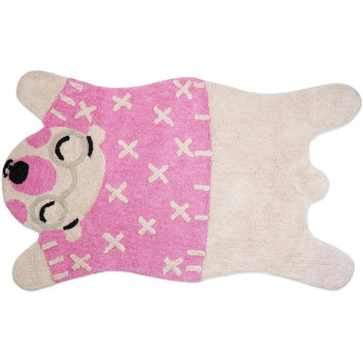 2' X 4' Beige And Pink Bear Youthful Washable Area Rug
