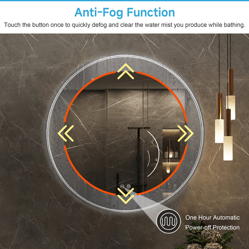 24''/30'' Round Led Bathroom Mirror, Gold/Black/Gray Frame Vanity Mirror, Lighted Wall Mounted Circle Mirror, Anti-Fog, Dimmable , 3 Colors Frontlit (Horizontal/Vertical)