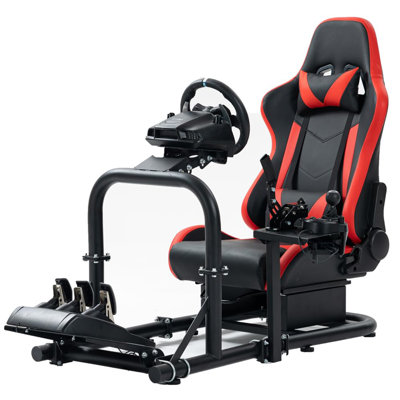 Anman Racing Sim Cockpit with Red Seat Fit for Logitech G920 G29, Not Include Steering wheel & Wheels & Pedals and Shifter Handbrake