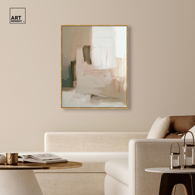 Calm in Texture sur toile neutre Boho par Art Remedy, H 46 po x l 37 po, Cadre flottant doré