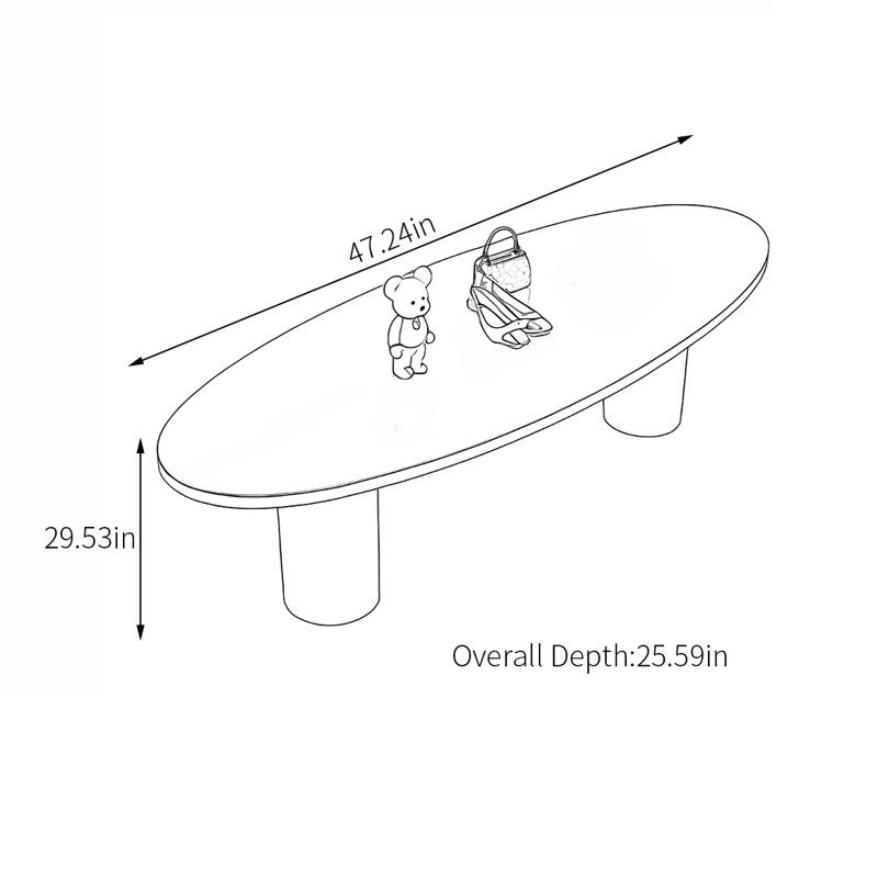 Table de présentation ovale en acier inoxydable, H 29,53 po x l 47,24 po x P 25,59 po