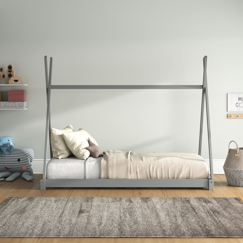 Lit plateforme simple en bois Broadnax, Gris
