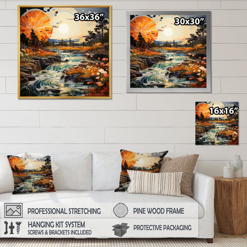 " Geyser Natures Fountain I ", 24" H x 24" W x 1" D, Natural Floater Framed