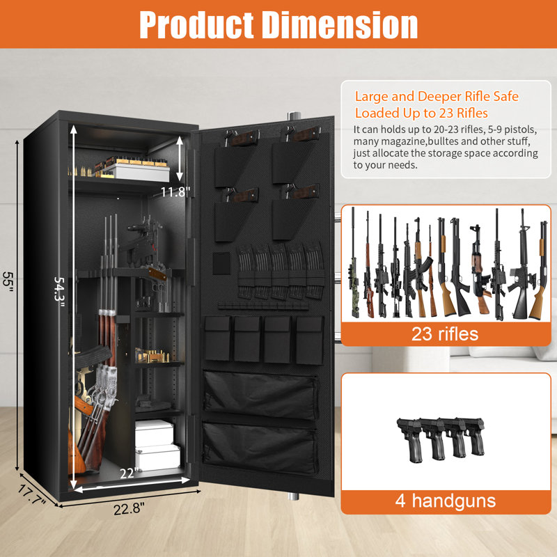 23 Rifle Gun Safe, Long Gun Safes for Rifle and Shotgun with Password Lock and LED Light