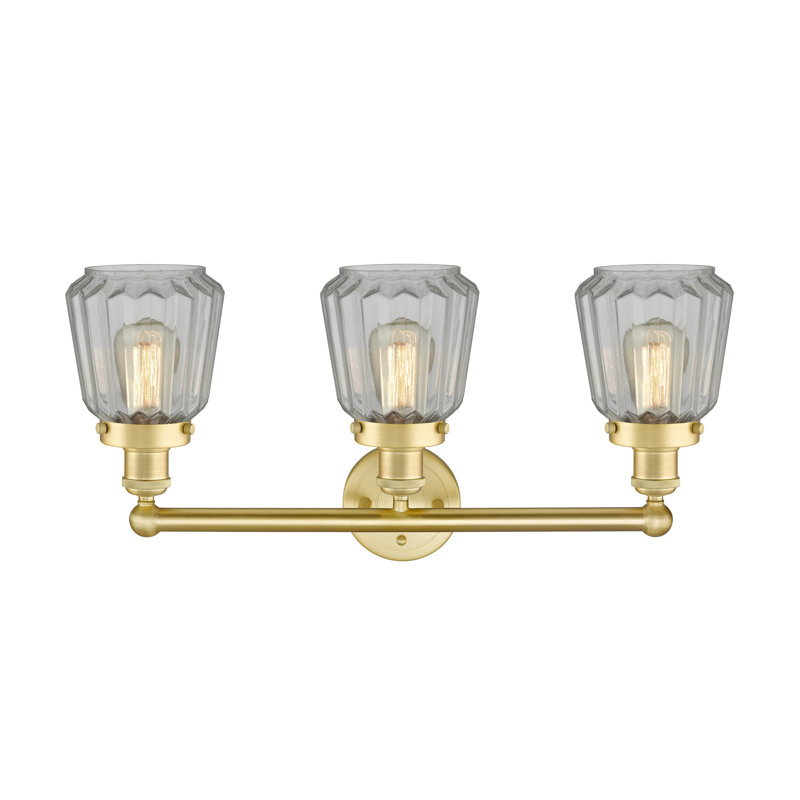 Éclairage pour meuble-lavabo à 3 lumières Aretzy, Transparent, Or satiné