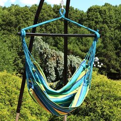 Cotton Macrame and Brown Pine Swing with Brass Hooks - Caribbean