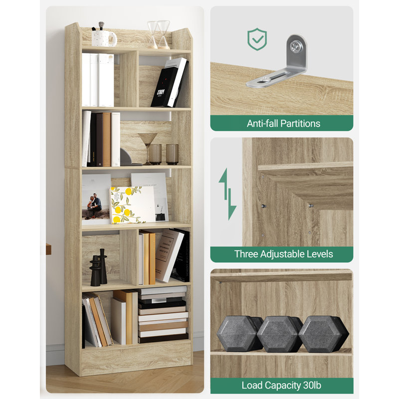 Bookshelf, bookcase, with 6 compartments, storage shelf, freestanding shelf, for living room, office, bedroom