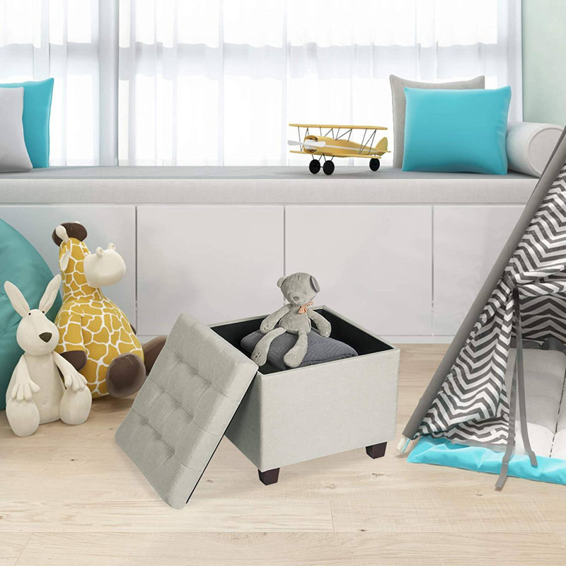 Ethelee 45cm Wide Tufted Square Solid Colour Ottoman with Storage, Cream
