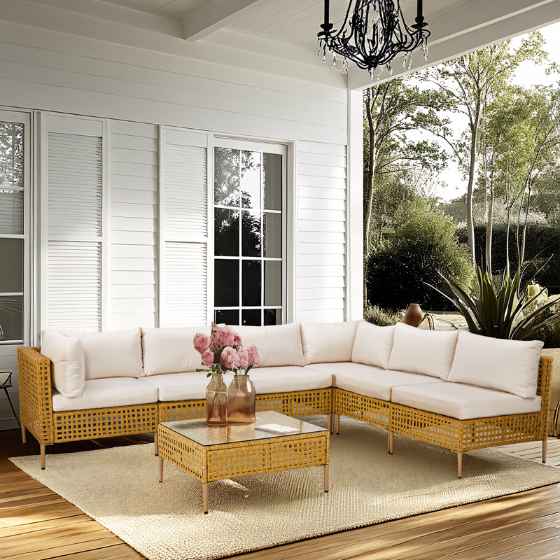 Ensemble de conversation modulaire en osier pour patio 7 pièces